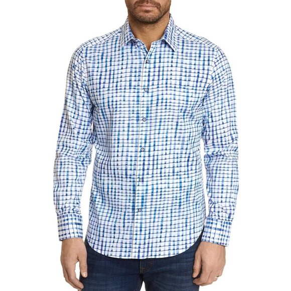 Robert Graham Andres Cotton Stretch Watercolor Grid Classic Button Shirt sz XL - Picture 1 of 9